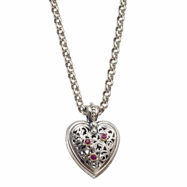 Medium Heart Pendant in k18 Gold and Silver 3049 chain