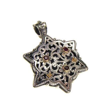 Star Pendant in k18 Gold and Silver with Rubies 3052