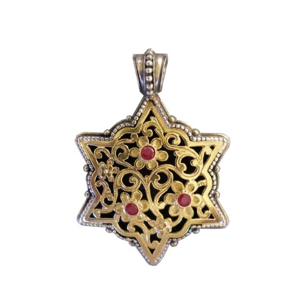 Star Pendant in k18 Yellow Gold and Silver with Rubies 3053