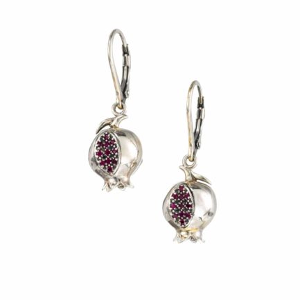 Pomegranate Dangle Earrings for Women’s Red Zircon Sterling Silver 925