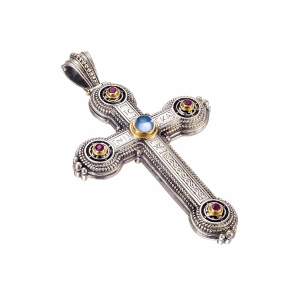 Byzantine Cross Pendant 18k Yellow Gold and Sterling Silver 925 - Image 3