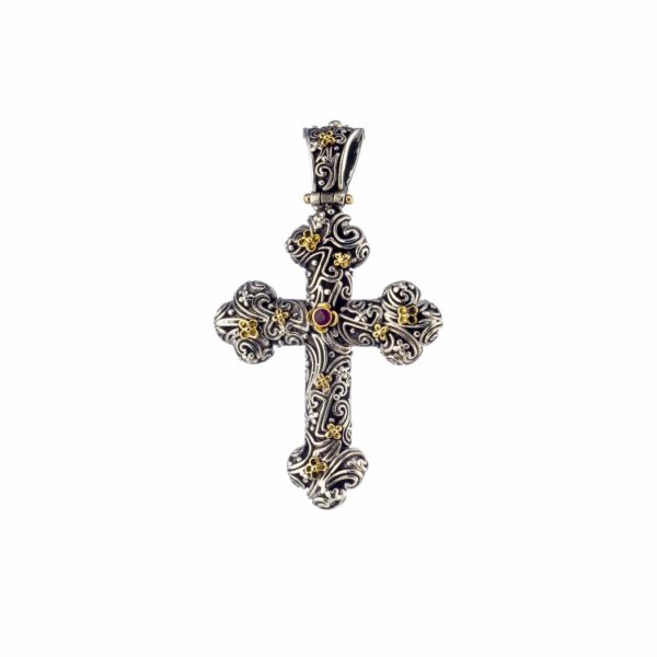 Byzantine Cross Pendant 18k Yellow Gold and Sterling Silver 925