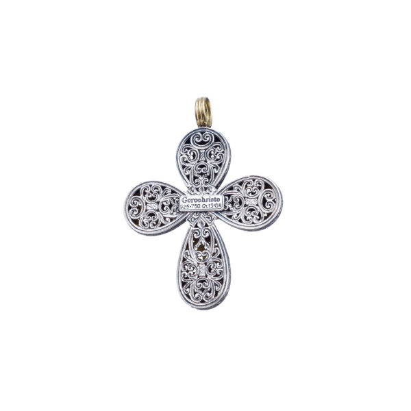 Byzantine Cross Pendant 18k Yellow Gold and Sterling Silver 925 - Image 2