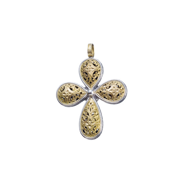 Byzantine Cross Pendant 18k Yellow Gold and Sterling Silver 925