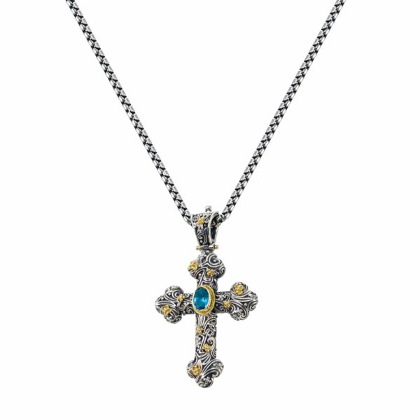 Byzantine Cross Pendant 18k Yellow Gold and Sterling Silver 925 - Image 2