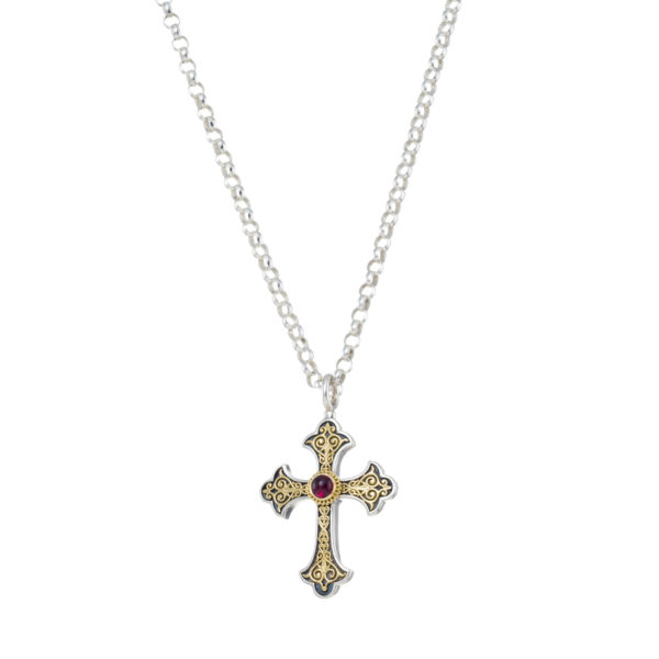 Byzantine Cross Pendant 18k Yellow Gold and Sterling Silver 925 - Image 2