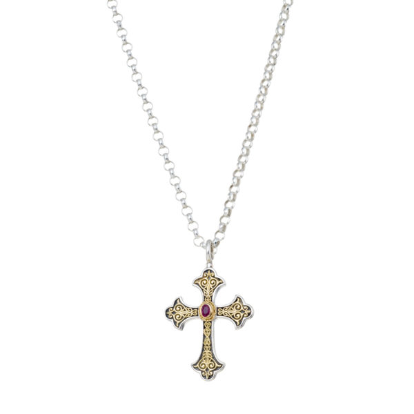 Byzantine Cross Pendant 18k Yellow Gold and Sterling Silver 925 - Image 2