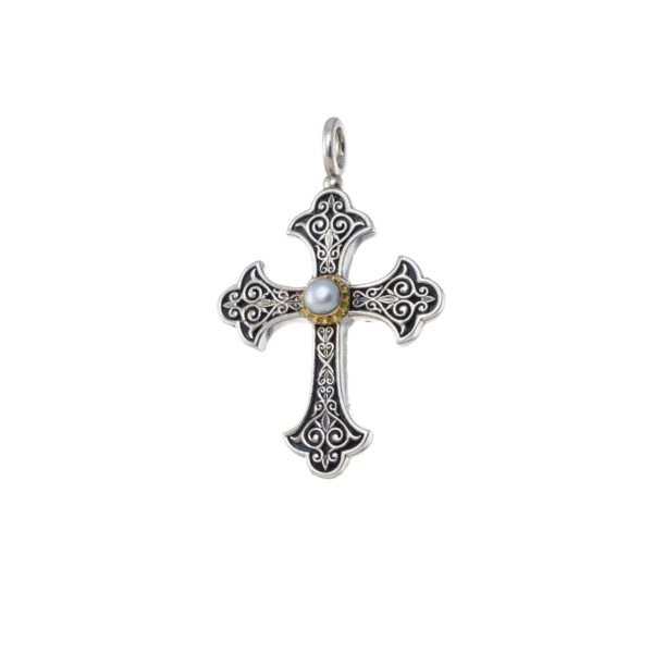 Byzantine Cross Pendant 18k Yellow Gold and Sterling Silver 925