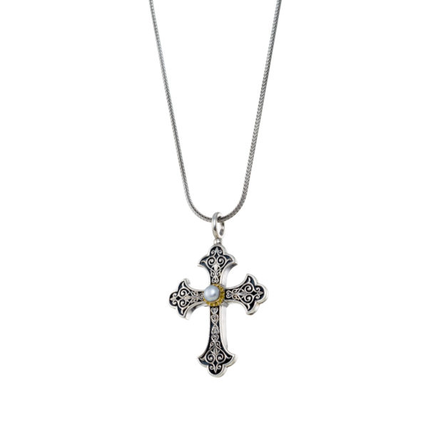 Byzantine Cross Pendant 18k Yellow Gold and Sterling Silver 925 - Image 2