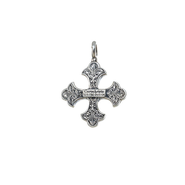 Byzantine Cross Pendant 18k Yellow Gold and Sterling Silver 925 - Image 3