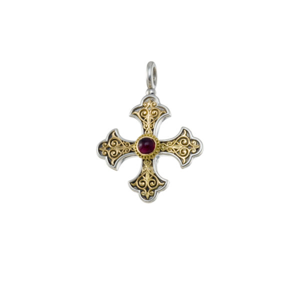 Byzantine Cross Pendant 18k Yellow Gold and Sterling Silver 925 - Image 2