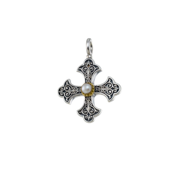 Byzantine Cross Pendant 18k Yellow Gold and Sterling Silver 925