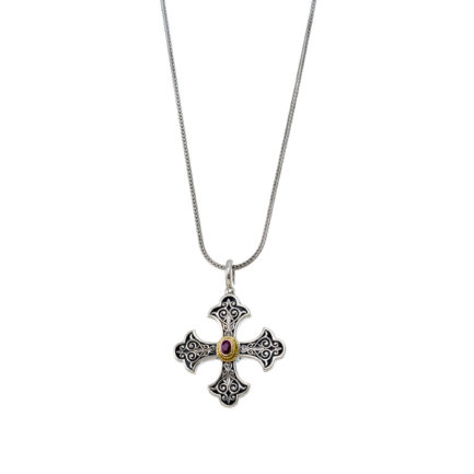 Byzantine Cross Pendant 18k Yellow Gold and Sterling Silver 925