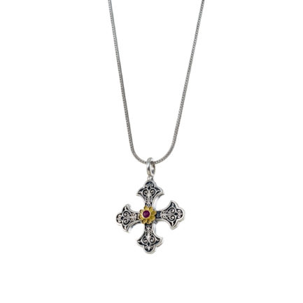 Byzantine Cross Pendant 18k Yellow Gold and Sterling Silver 925