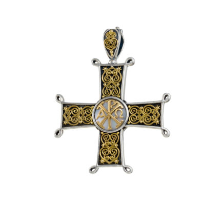 Chi-Rho Filigree Faith Large Cross Pendant 18k Yellow Gold and Silver 925