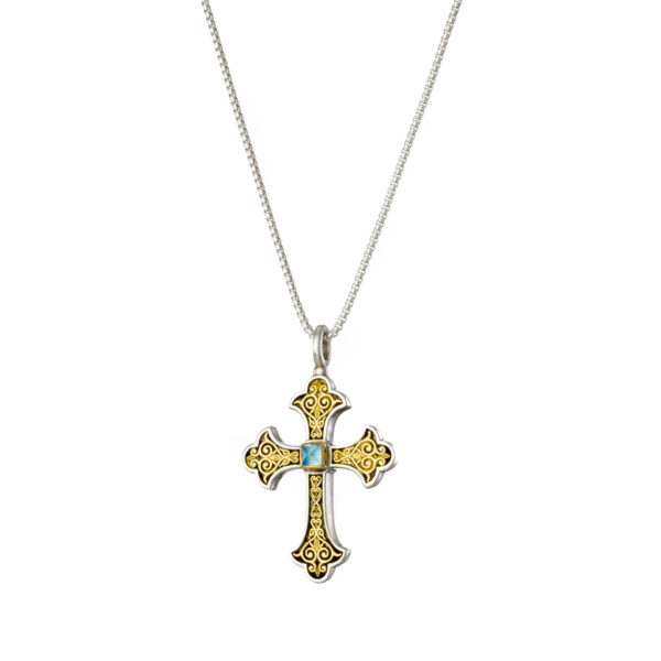 Byzantine Cross Pendant 18k Yellow Gold and Sterling Silver 925 - Image 2