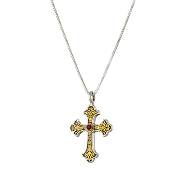 Byzantine Cross Pendant 18k Yellow Gold and Sterling Silver 925 - Image 2