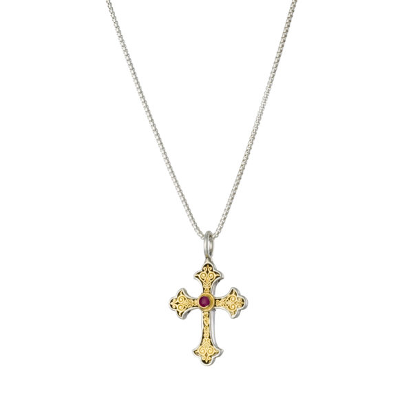 Byzantine Cross Pendant 18k Yellow Gold and Sterling Silver 925 - Image 2