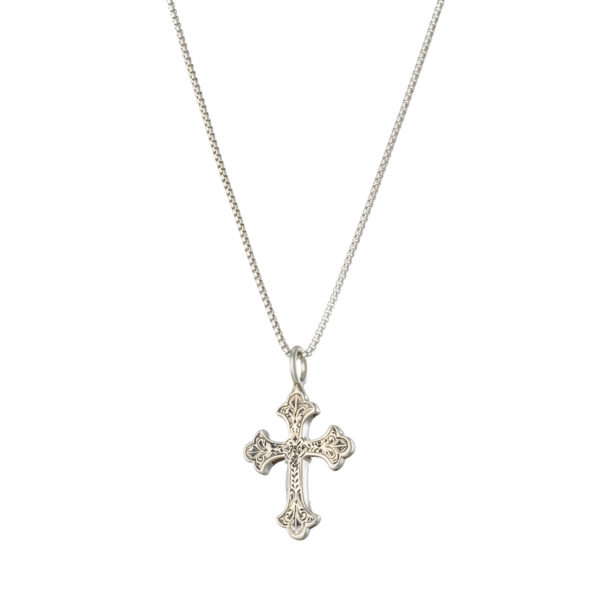 Byzantine Cross Pendant 18k Yellow Gold and Sterling Silver 925 - Image 3