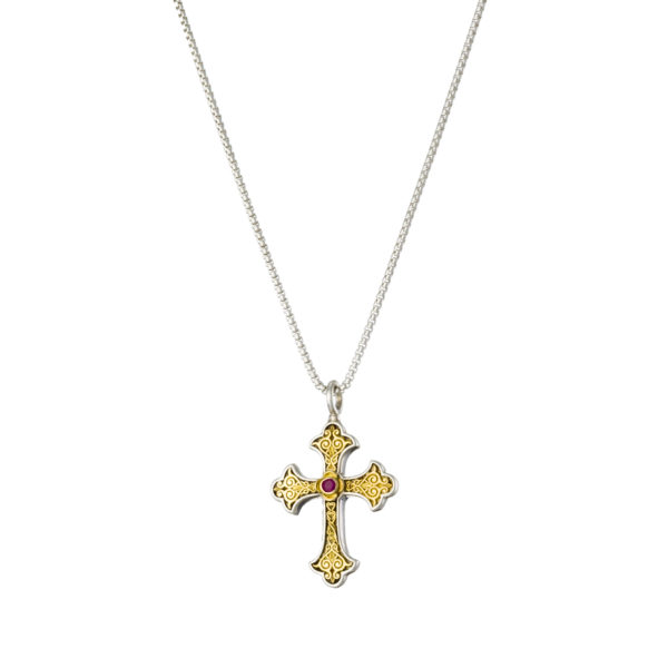 Byzantine Cross Pendant 18k Yellow Gold and Sterling Silver 925 - Image 2