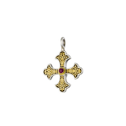 Byzantine Cross Pendant 18k Yellow Gold and Sterling Silver 925