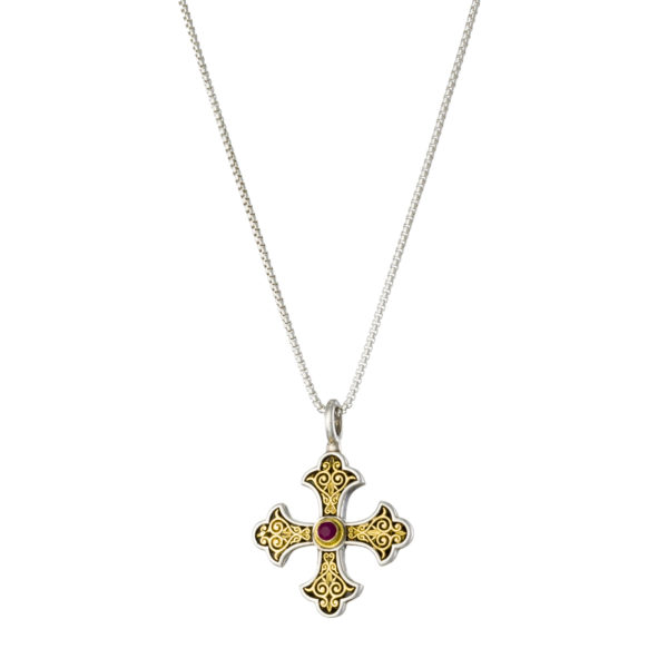 Byzantine Cross Pendant 18k Yellow Gold and Sterling Silver 925 - Image 2