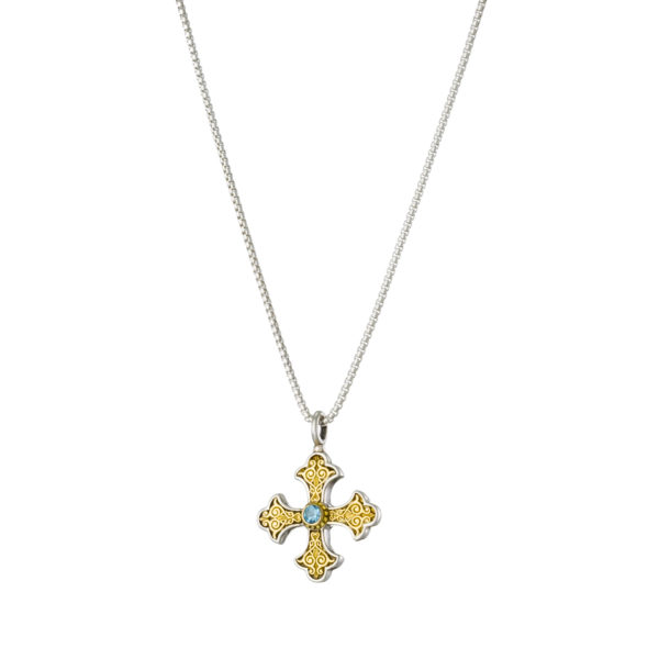 Byzantine Cross Pendant 18k Yellow Gold and Sterling Silver 925 - Image 2