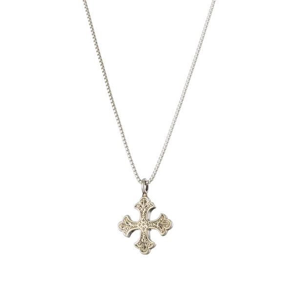 Byzantine Cross Pendant 18k Yellow Gold and Sterling Silver 925 - Image 3