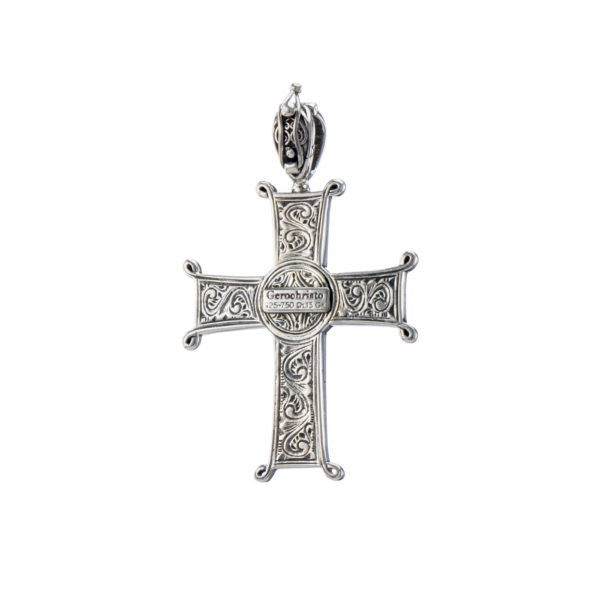 Chi-Rho Filigree Faith Large Cross Pendant 18k Yellow Gold and Sterling Silver 925 - Image 2