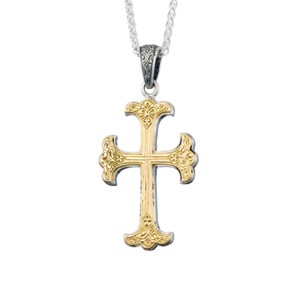 Men’s Byzantine Cross Pendant 18k Yellow Gold and Sterling Silver 925 - Image 2