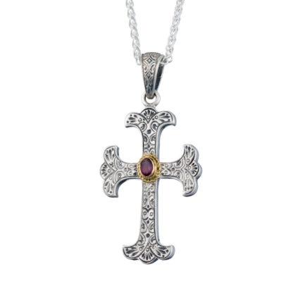 Byzantine Cross Pendant 18k Yellow Gold and Sterling Silver 925