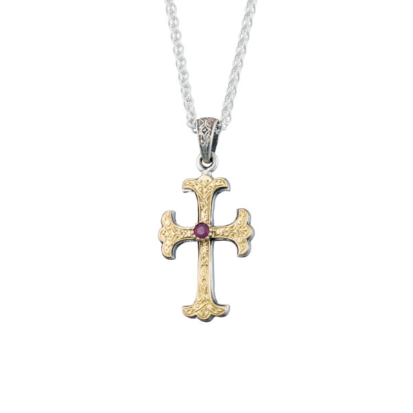 Byzantine Cross Pendant 18k Yellow Gold and Sterling Silver 925 - Image 2