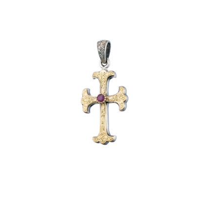 Byzantine Cross Pendant 18k Yellow Gold and Sterling Silver 925