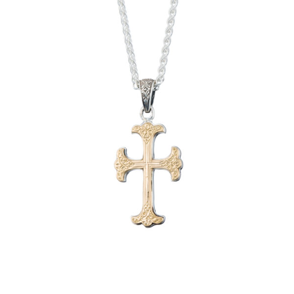 Men’s Byzantine Cross Pendant 18k Yellow Gold and Sterling Silver 925 - Image 2