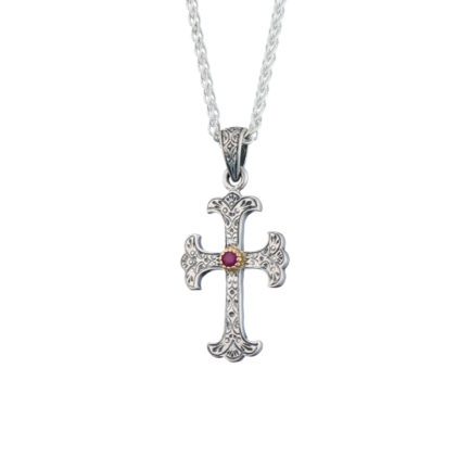 Byzantine Cross Pendant 18k Yellow Gold and Sterling Silver 925