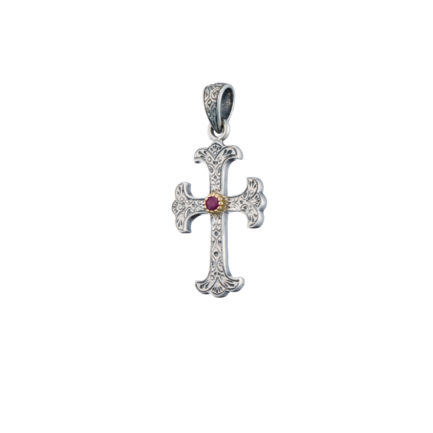 Byzantine Cross Pendant 18k Yellow Gold and Sterling Silver 925