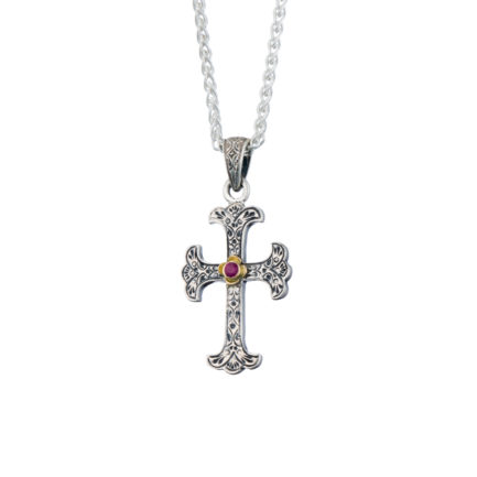 Byzantine Cross Pendant 18k Yellow Gold and Sterling Silver 925