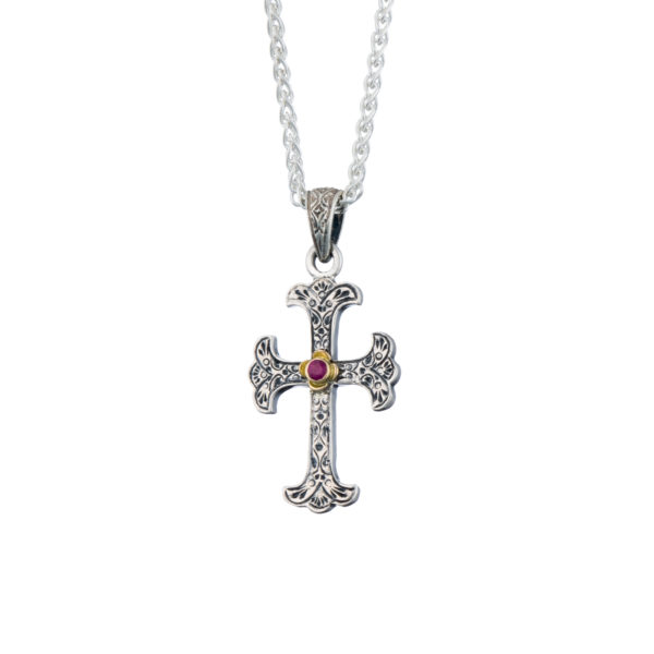 Byzantine Cross Pendant 18k Yellow Gold and Sterling Silver 925 - Image 2