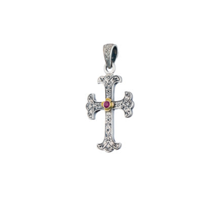 Byzantine Cross Pendant 18k Yellow Gold and Sterling Silver 925