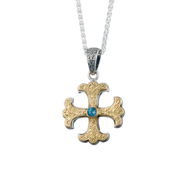 Byzantine Cross Pendant 18k Yellow Gold and Sterling Silver 925 - Image 2