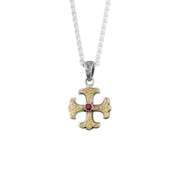 Byzantine Cross Pendant 18k Yellow Gold and Sterling Silver 925 - Image 2