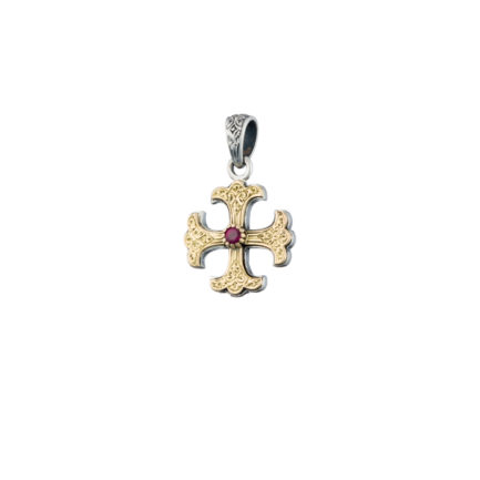 Byzantine Cross Pendant 18k Yellow Gold and Sterling Silver 925