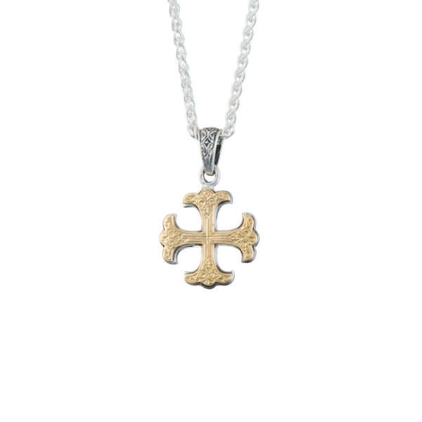 Men’s Byzantine Cross Pendant 18k Yellow Gold and Sterling Silver 925 - Image 2