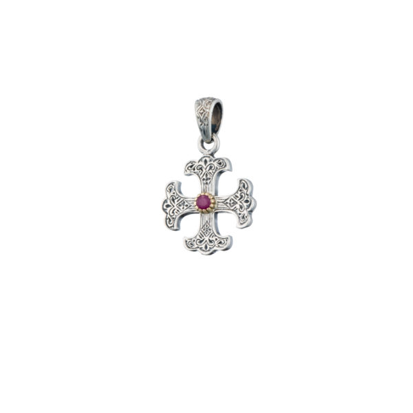 Byzantine Cross Pendant 18k Yellow Gold and Sterling Silver 925