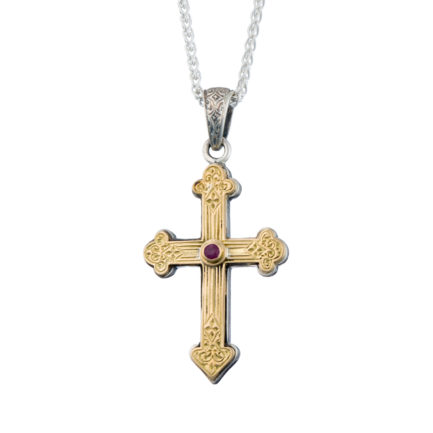 Byzantine Cross Pendant 18k Yellow Gold and Sterling Silver 925