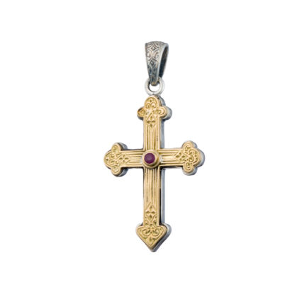 Byzantine Cross Pendant 18k Yellow Gold and Sterling Silver 925