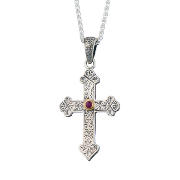 Byzantine Cross Pendant 18k Yellow Gold and Sterling Silver 925 - Image 2