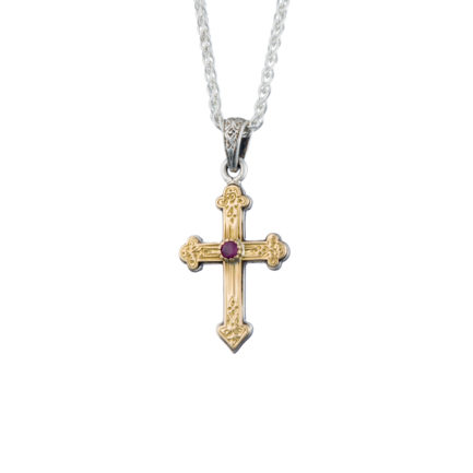 Byzantine Cross Pendant 18k Yellow Gold and Sterling Silver 925