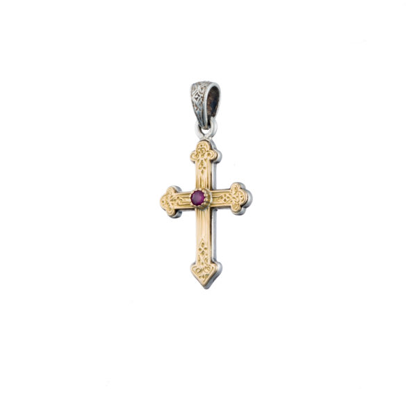 Byzantine Cross Pendant 18k Yellow Gold and Sterling Silver 925