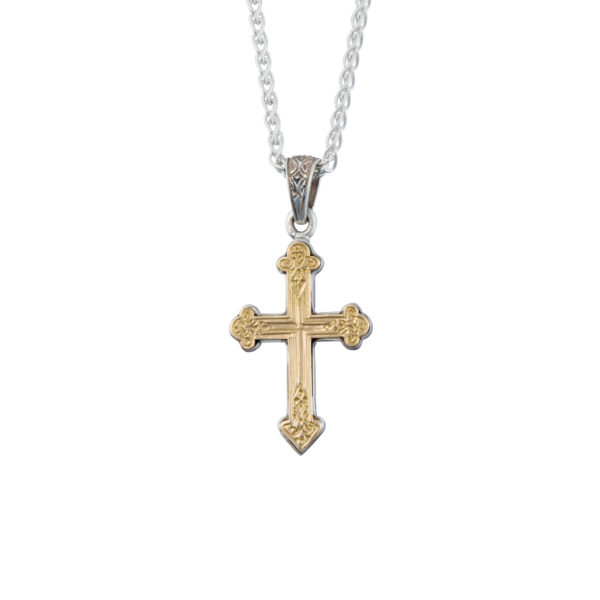 Men’s Byzantine Cross Pendant 18k Yellow Gold and Sterling Silver 925 - Image 2